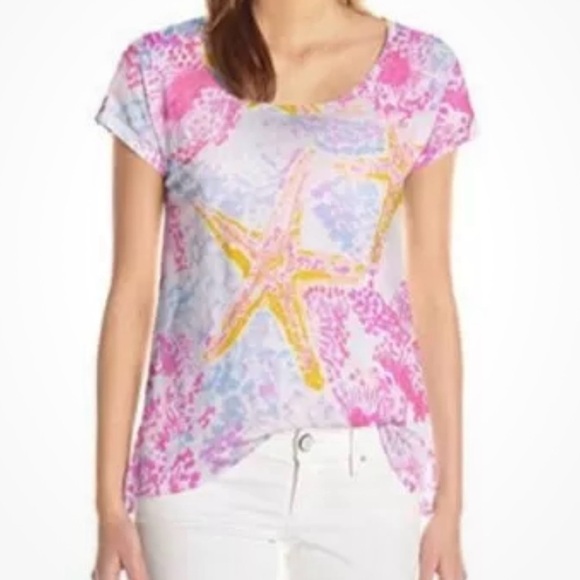 LILLY PULITZER Women’s Multicolor Linen INARA Tee In BOHEMIAN BEACH Preppy Sz XS - Picture 2 of 8